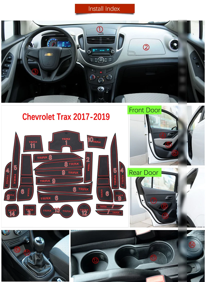 Противоскользящие резиновые коврики для ворот и чашек Chevrolet Trax Tracker Holden 2017 2018 2019
