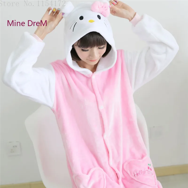 Kigurumi Hello kitty Косплей комбинезоны пижамы мультфильм животных Костюм взрослые