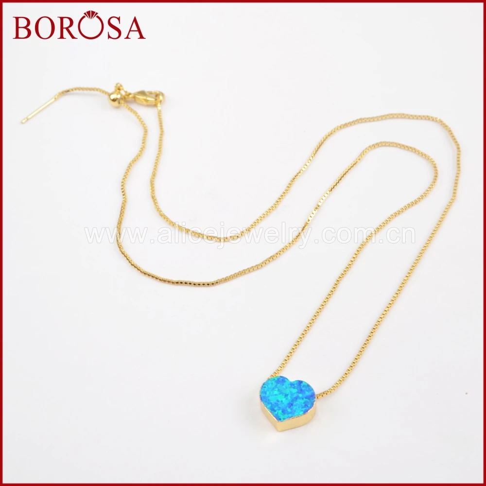 

BOROSA Design 5PCS Mixed Colors Heart Shape Gold Color Chain White/Blue Japanese Opal Pendant Necklace Beads Necklace G1497