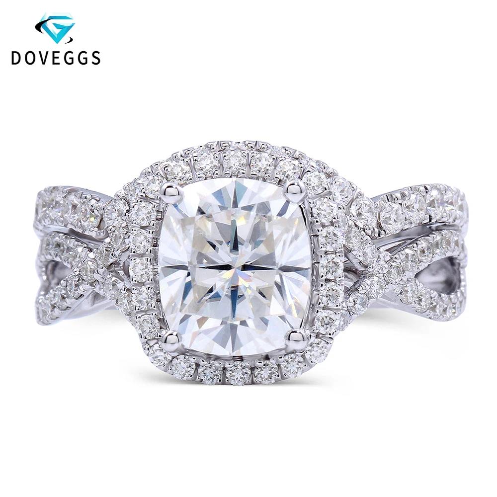 DovEggs обручальное кольцо 14K 585 белый золотой центр 2 карата карат F цвет подушка