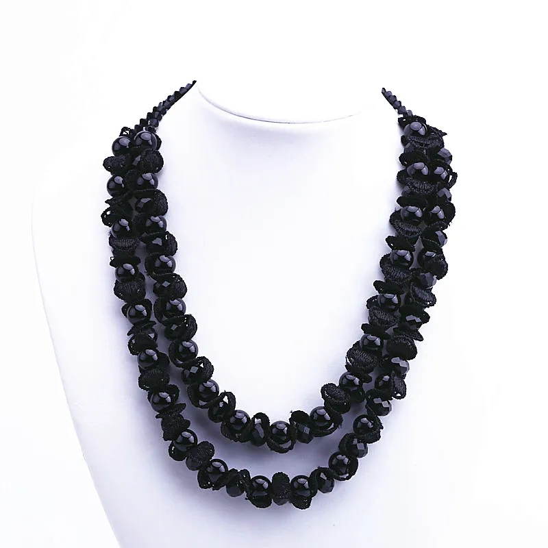 Новинка 2017 шелковые цветы хрустальные бусины и имитация жемчуга синее ожерелье