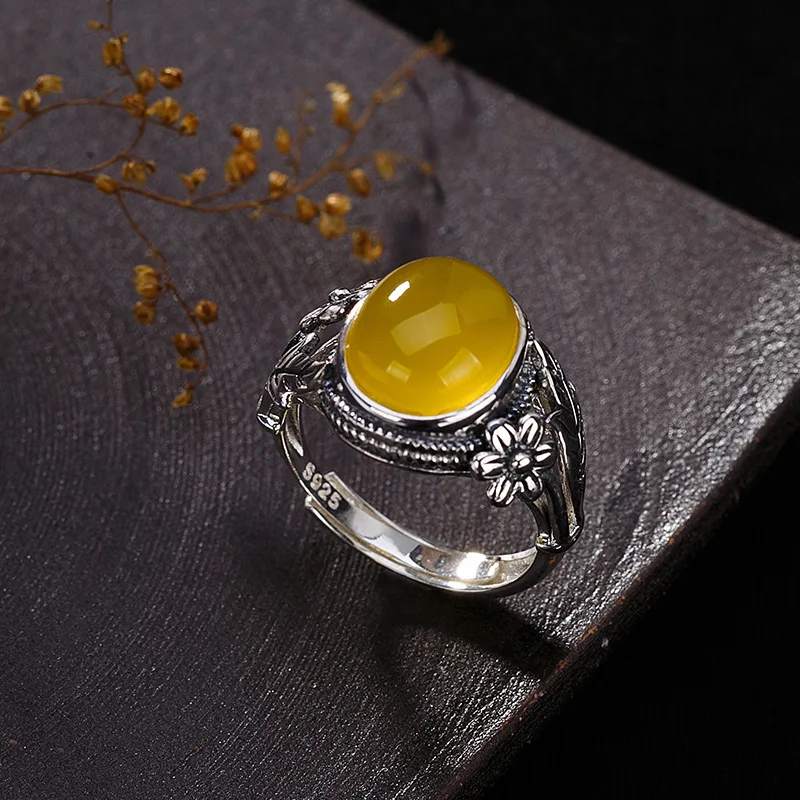 Joseph Mola 925 Sterling Silver Vintage Natural Chalcedony Gemstone Flower Leaf Open Ring For Women Elegance Fine Jewelry Rings | Украшения