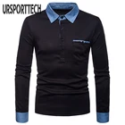 Новая мода весна осень Мужская рубашка поло Повседневная с длинным рукавом джинсовый воротник дизайн рубашки поло Мужской Топ Большой размер мужская одежда