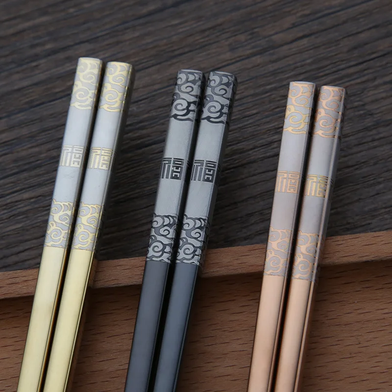 Luxury Laser Engraving chopsticks 304 stainless steel Japanese Chinese chop sticks Korean Hollow Anti scald Reusable sticks