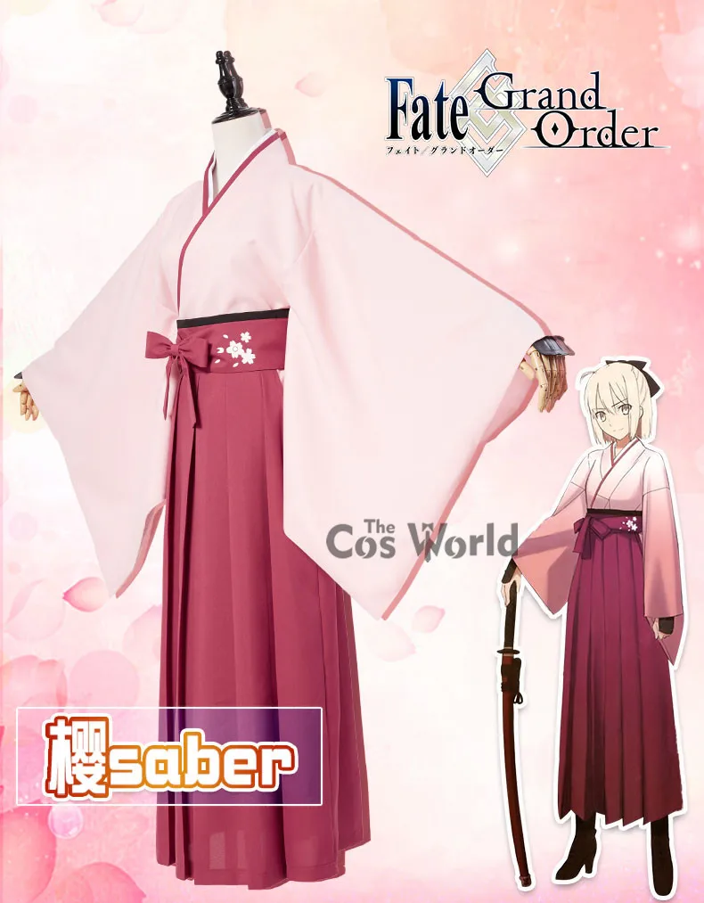 Fate Grand Order Sakura Saber Okita Souji кимоно юката платье униформа наряд косплей костюмы |