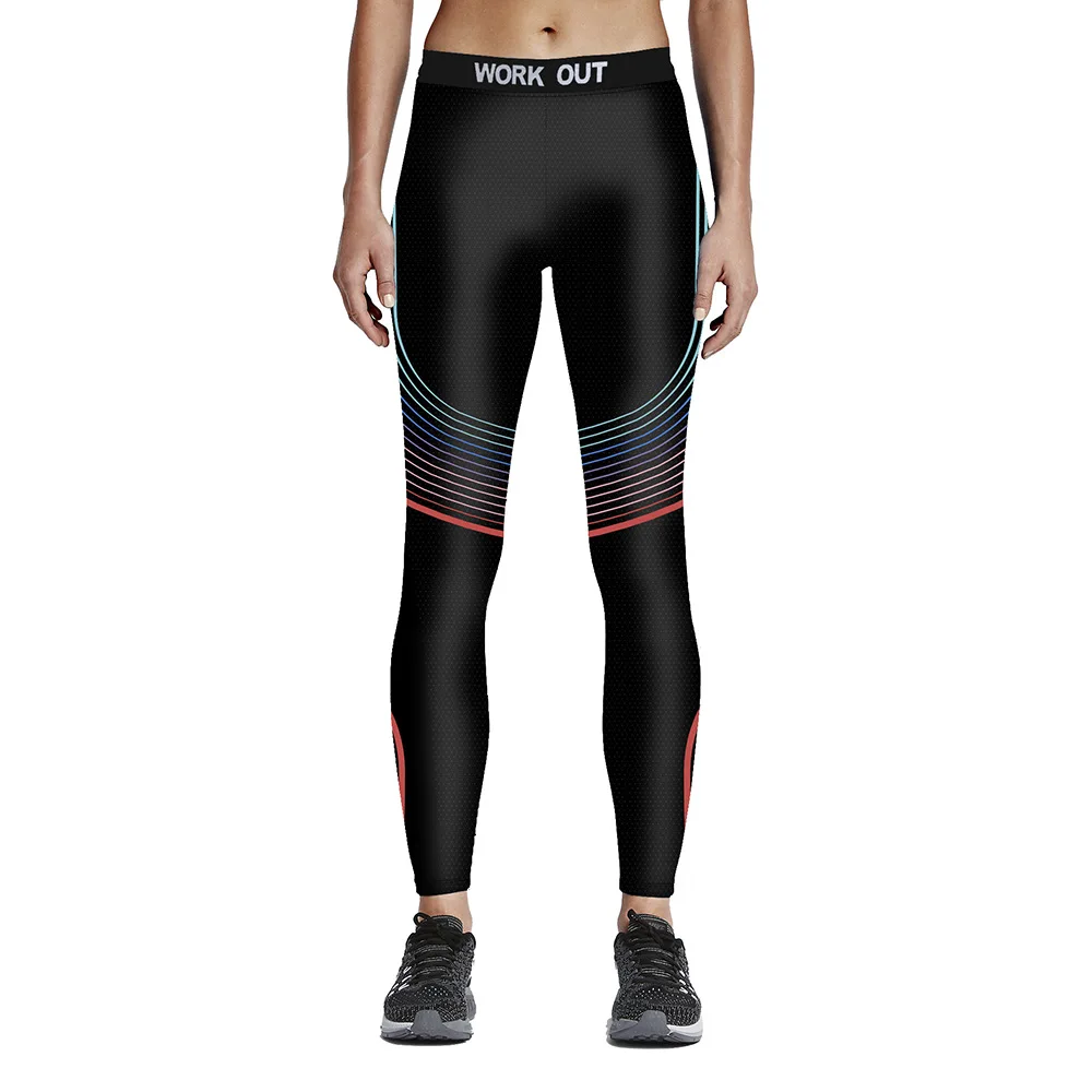 

Unisex Fitness Leggings Colorful Stripe on Black High Waist Workout Pants Elastic Fiber Aerobic Exercise Full Size S-4XL