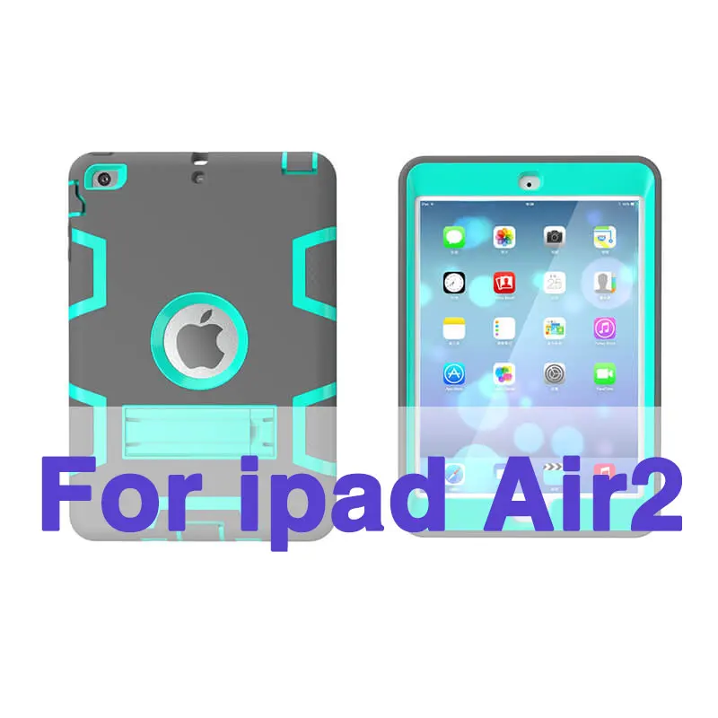 for iPad Air 2 Для ipad air 1 2 нескользящий детский безопасный Гибридный противоударный силиконовый резиновый однотонный чехол для ipad 5 6 защитный чехол Капа+ пленка - Цвет: for iPad Air 2