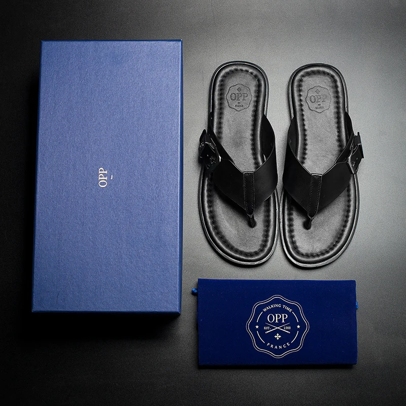 OPP/летние мужские вьетнамки из натуральной кожи шлепанцы на застежке пляжные