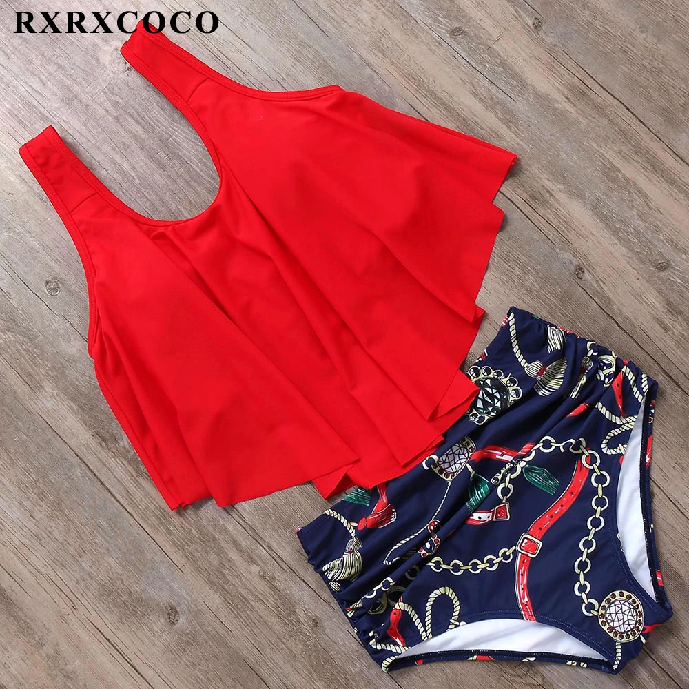 RXRXCOCO,, сексуальное бикини,, Mujer, купальник с оборками, женский, пуш-ап, высокая талия, бикини, набор, Bnadage, бикини, Одноцветный Купальник для женщин