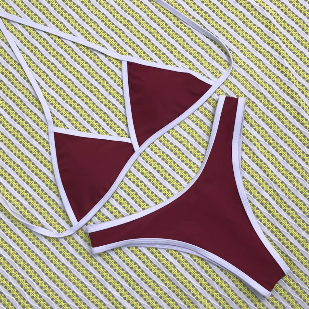 Sexy Solid Bikini Set Halter Swimsuit Women Triangle Swimwear Two Pieces Bathing Suit Brazilian Biquini Swimming for |