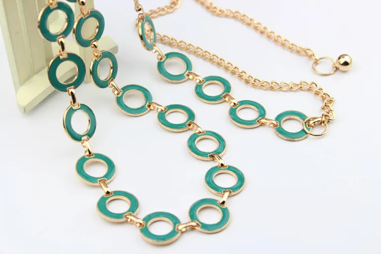 All-match Metal Candy Color Circle Woman Waist Chain Belt Metal Circle Metal Waist Chain Belt For Women Fashion Woman Belt
