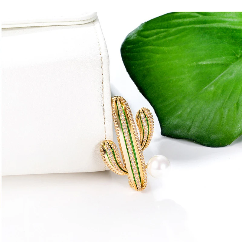 Женская Брошь в виде кактуса зеленая эмалированная брошь форме растения