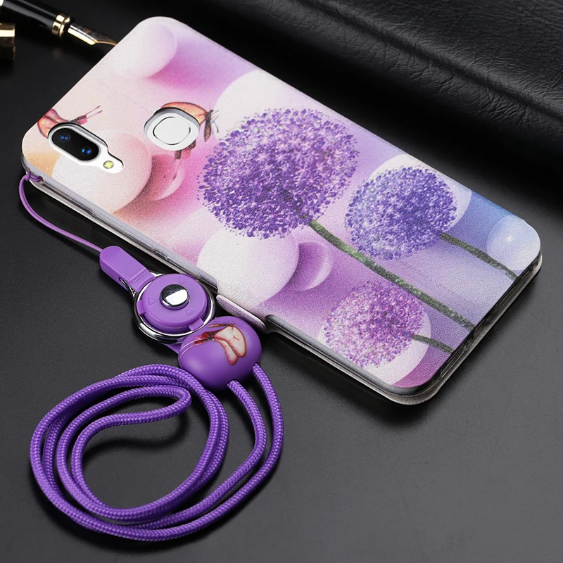 Чехол для Huawei Honor Play милый чехол с откидной крышкой и подставкой кожаный узором