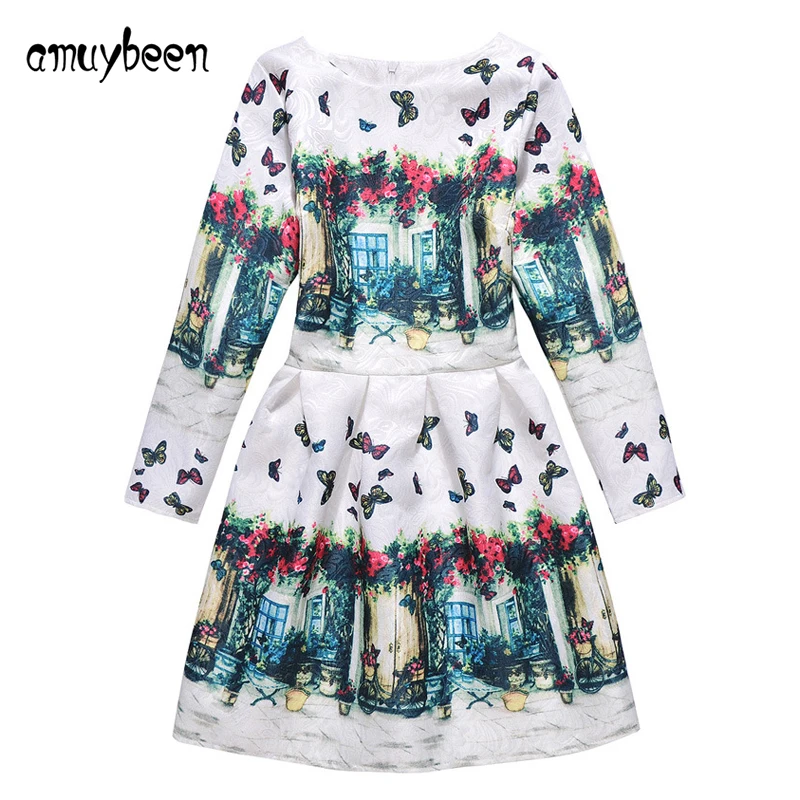 Amuybeen 2018 New Girl Clothing Print Dress Long Sleeve Princess Floral Baby Girls Dresses Party Children Clothes Vestido 11 12 | Детская
