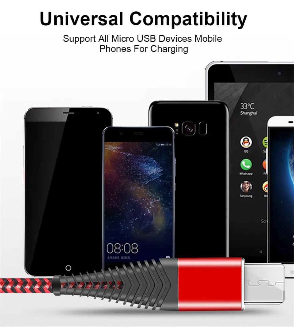 Coolreall 2.4A Micro USB кабель для быстрой зарядки USB кабель для передачи данных нейлоновый шнур синхронизации для samsung huawei Xiaomi Andriod Micro usb телефон