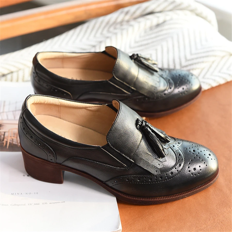 Женские туфли-оксфорды Винтажные женские туфли-лодочки из натуральной кожи