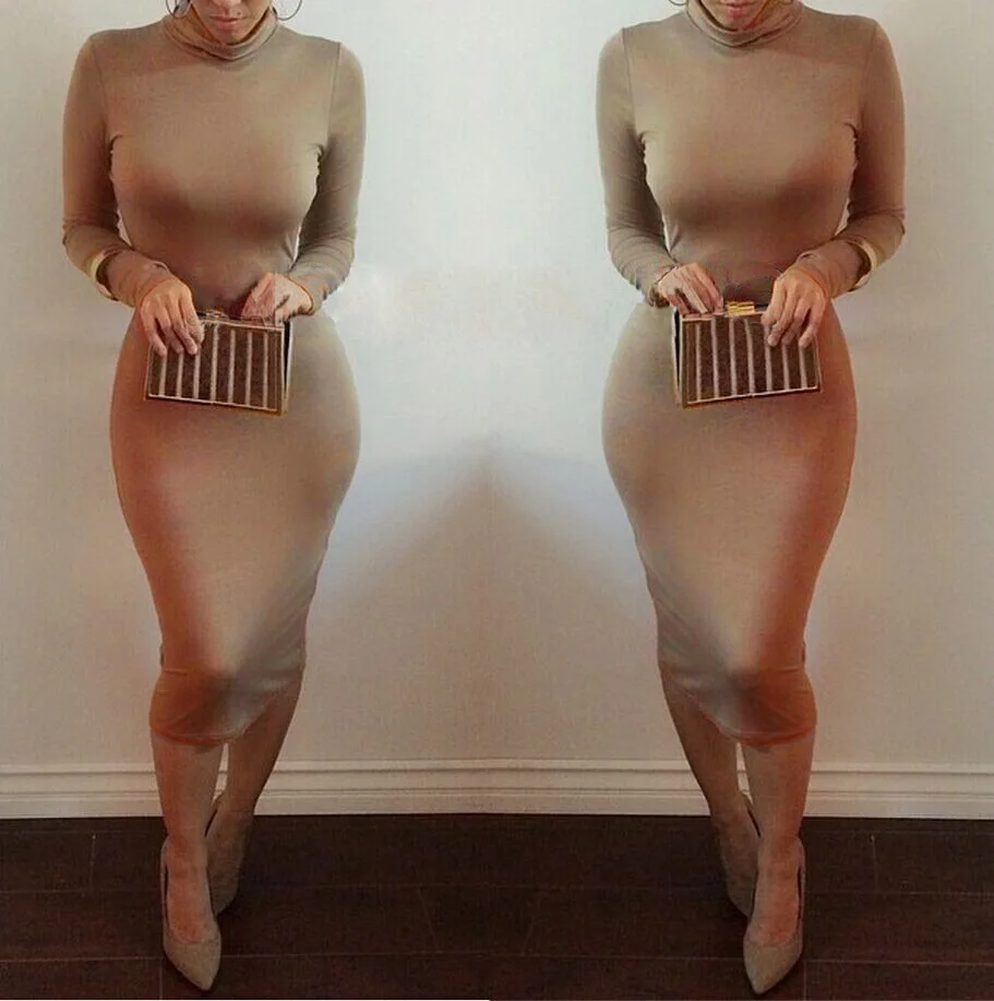 

European and American Fashion New Long-sleeved Women's Solid Color Dress
