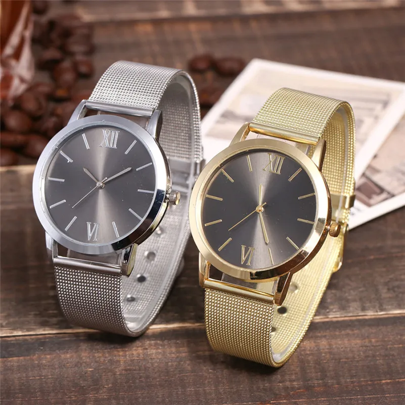 Простые Модные женские часы повседневные кварцевые сетка розовое золото