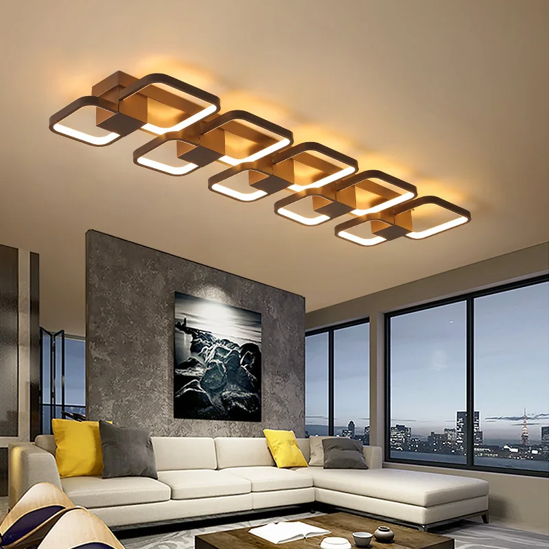 Rectangle Modern LED Ceiling Lights For Livingroom Bedroom plafond brown color Simple art Lamp home lighting Fixtures | Лампы и