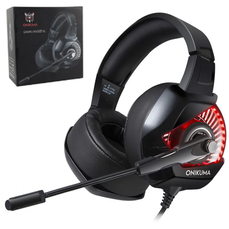 red with box ONIKUMA K6 игровая гарнитура шлем Стерео Игровые наушники с микрофоном RGB светодиодный свет для Xbox One компьютер PC PS4 геймер - Цвет: red with box