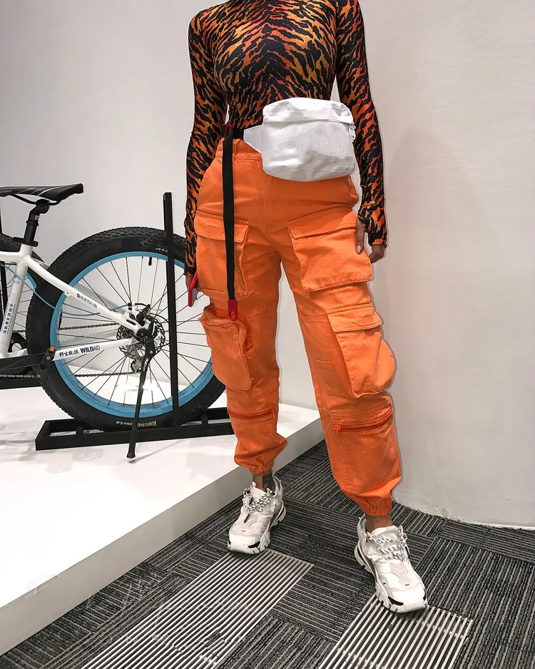 Женские шаровары с карманами повседневные свободные брюки карго высокой талией 3