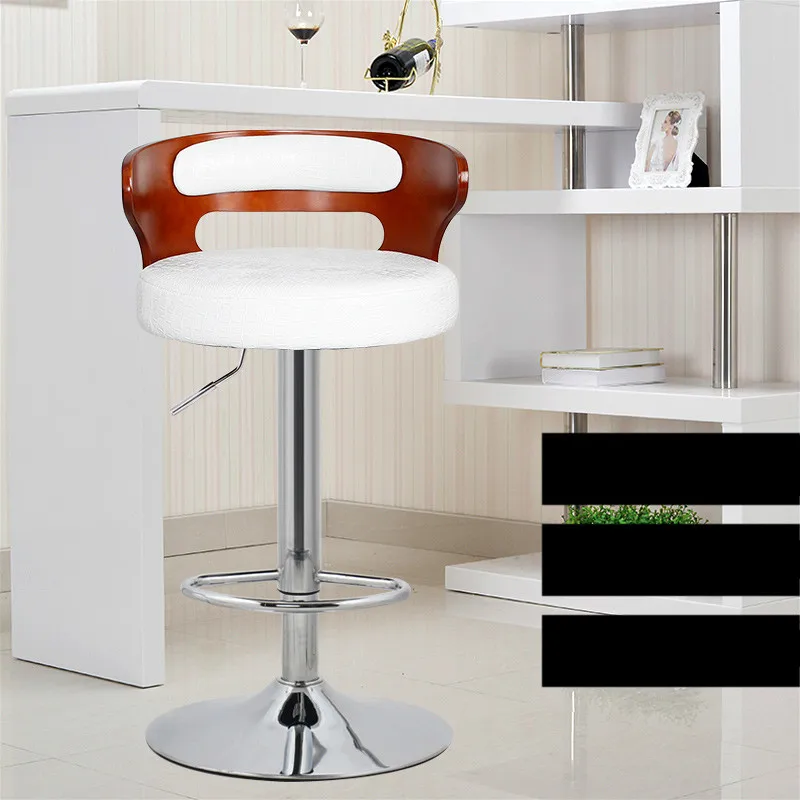 

Simple Metal & Wooden Bar Chair Lifting Swivel Bar Stool with Footrest Natural Retro Design Adjustable Height Reception Chair