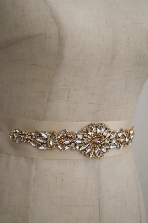 2 шт. золотой пояс с цветочным узором золотые стразы свадебный ремесло RAE0118 | Дом и