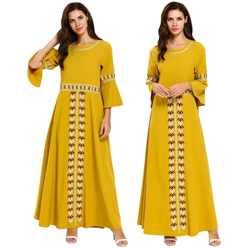 Модное женское летнее длинное платье абайя с вышивкой мусульманский кафтан