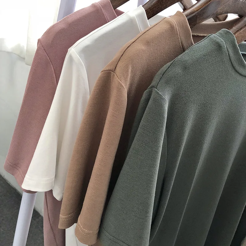 Футболка женская хлопковая оверсайз Однотонная рубашка в Корейском стиле