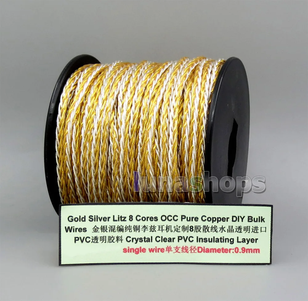 

Pure Gold Silver Plated OCC Mixed 8 Cores Litz Bulk Wire For Custom DIY Shure Fostex QDC Earphone Headphone Cable LN006139