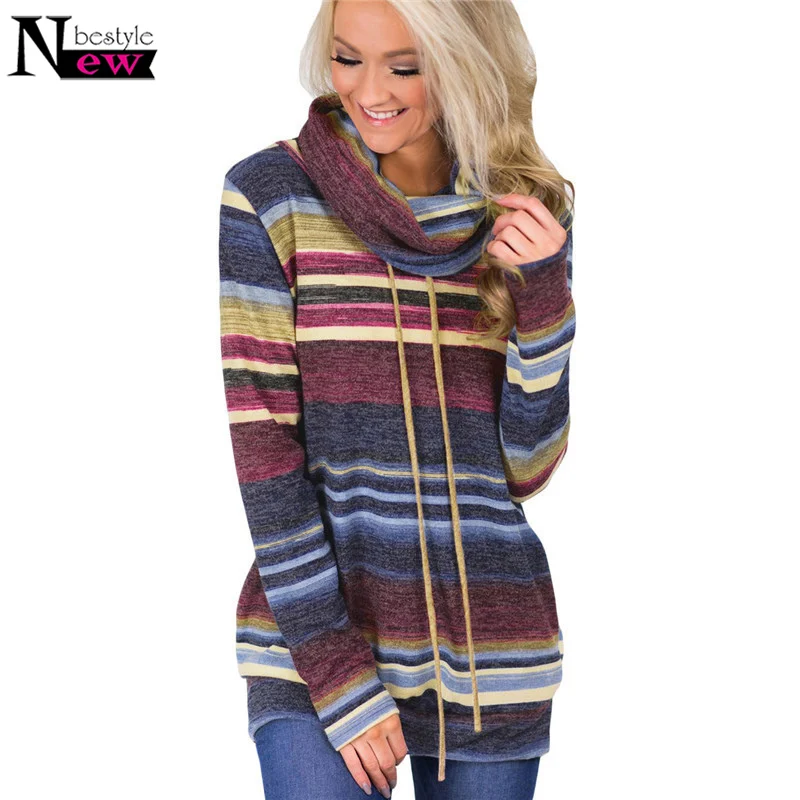 Spring Striped Multicolor Long Sleeve Shirt Women Casual Turtleneck Tshirt Streetwear Tops T Plus Size | Женская одежда