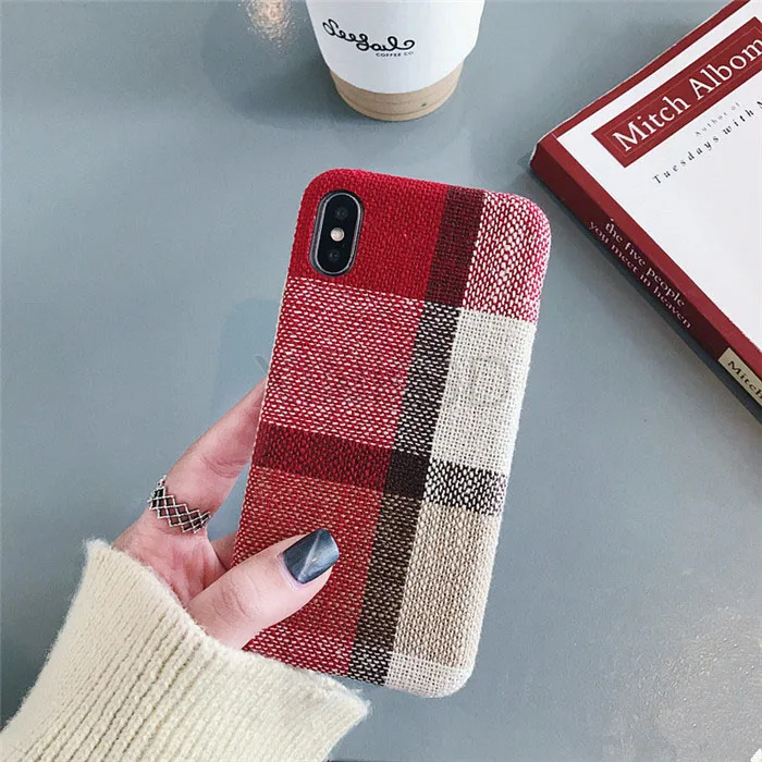 Red lattice Роскошный мягкий чехол из плюшевой ткани для iPhone X, XR, XS, AMX, ТПУ, силиконовый чехол на заднюю панель телефона для iPhone 7, 8, 6 S, 6 S Plus, чехол s, 10 - Цвет: Red lattice