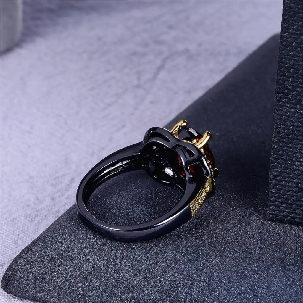 ZHE FAN Gold Color Oval Shape Fashion Cubic Zirconia Rings Black 2 Tone Plated Vintage Ring Size 6-9 For Wedding Gift | Украшения и