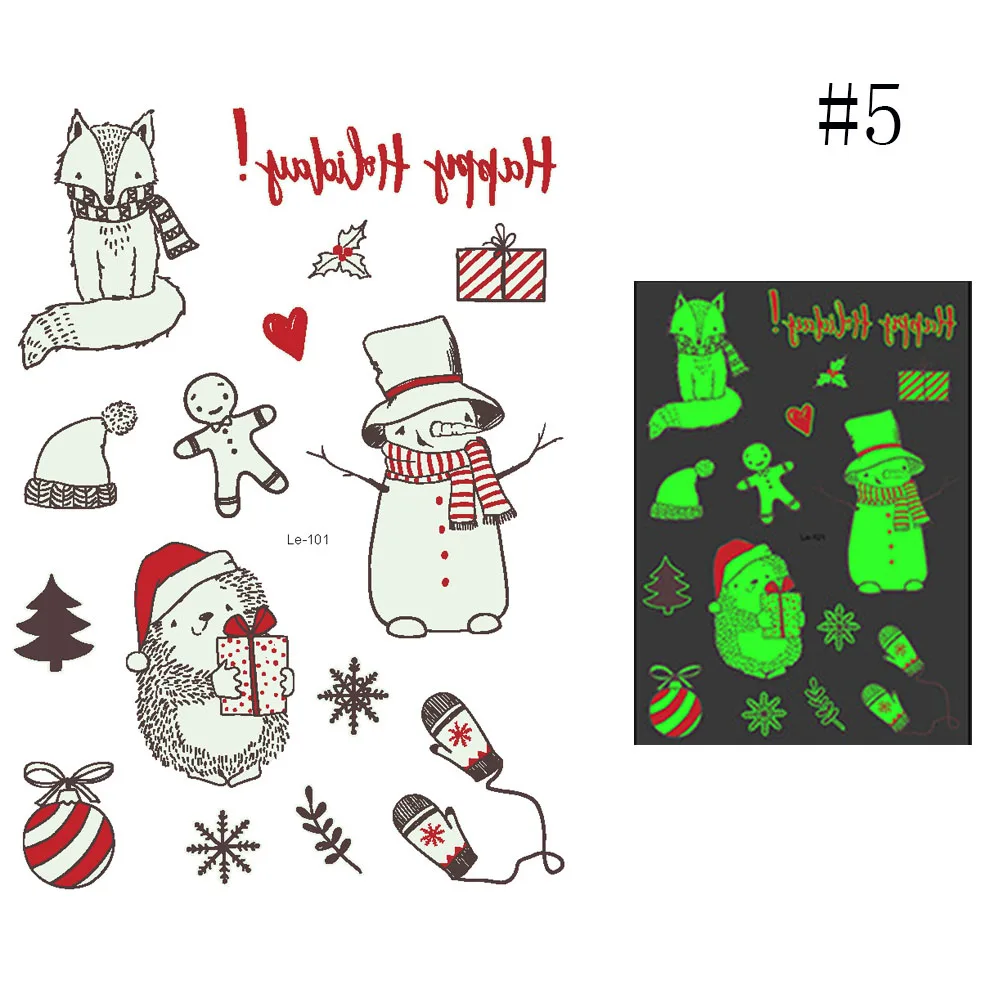 5 Luminous Temporary Waterproof Tattoo Sticker Snowman Santa Claus Deer Arm Body Art Fluorescent Stickers Christmas Decorations - Цвет: 5