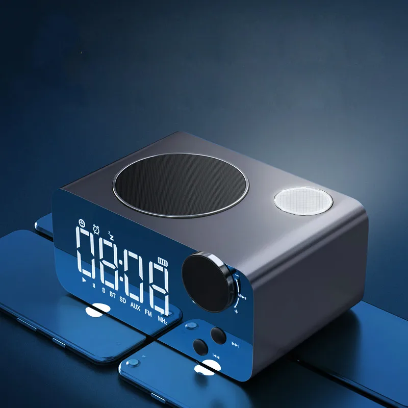 Будильник, светодиодный, зеркальный, цифровой, FM радио, беспроводной, Bluetooth, динамик, сенсорное зондирование, электронный, настольный, Tabke, часы