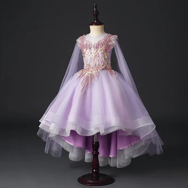 Flower Girls Trailing Dress Kids Ball Gown Sequin Wedding Dresses Princess Beading Birthday 2019 Children Runway | Детская одежда и