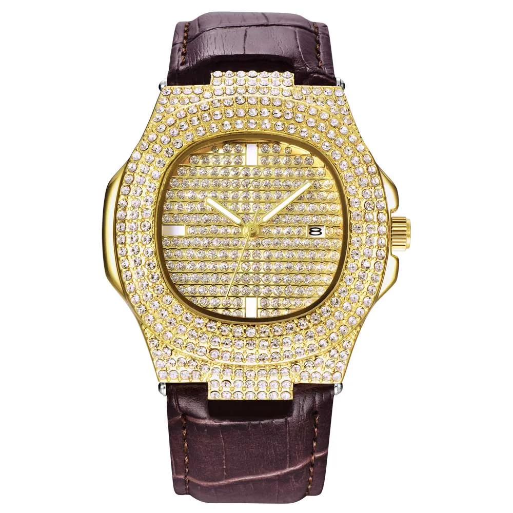 Black band Gold TOPGRILLZ Брендовые Часы со льдом и бриллиантами, Кварцевые Золотые часы в стиле хип-хоп, часы с фианитами, часы из нержавеющей стали - Цвет: Black band Gold