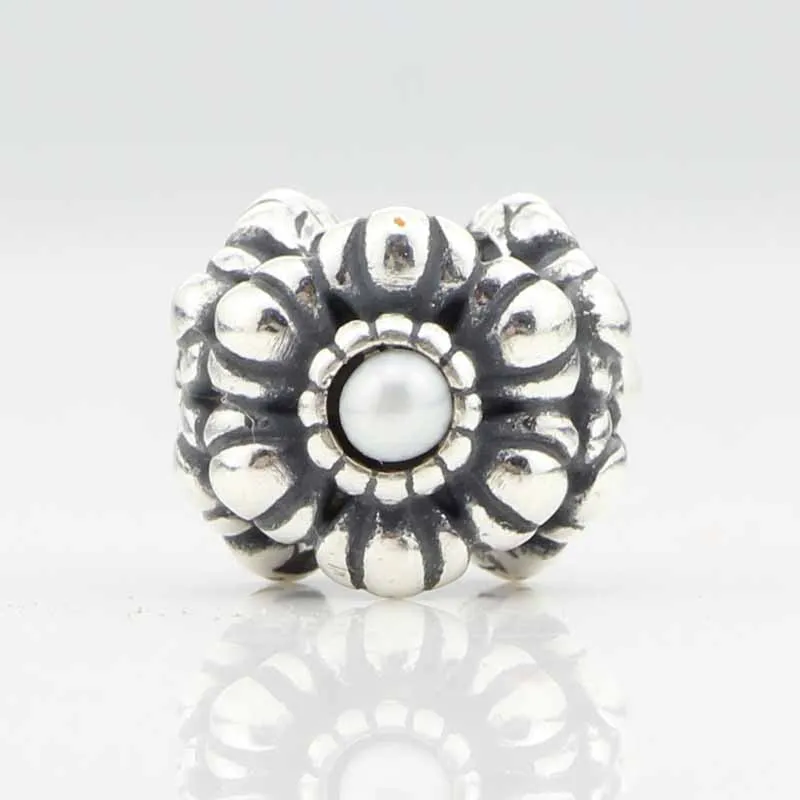 Твердый Серебряный цветочный Шарм 925 пробы с белым жемчугом подходит для
