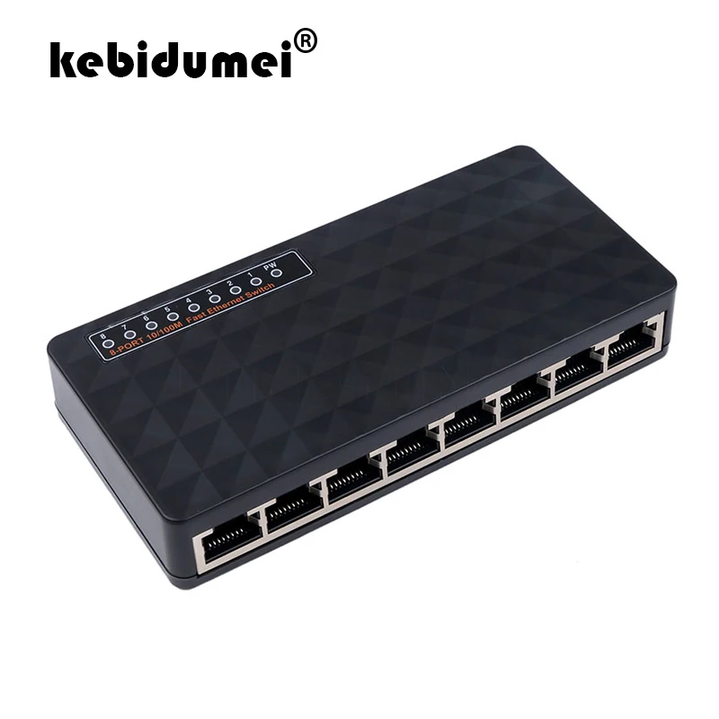 Сетевой коммутатор kebidumei 8 портов 100 Мбит/с Быстрая сеть Ethernet RJ45 Lan концентратор MDI