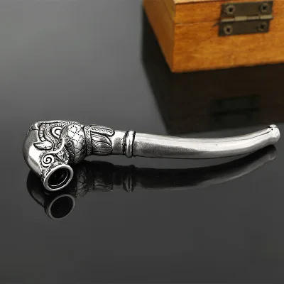 Antique dragon head brass tobacco bag handicraft decoration silver-plated long pipe men's curved dry smoke multi-style | Дом и сад