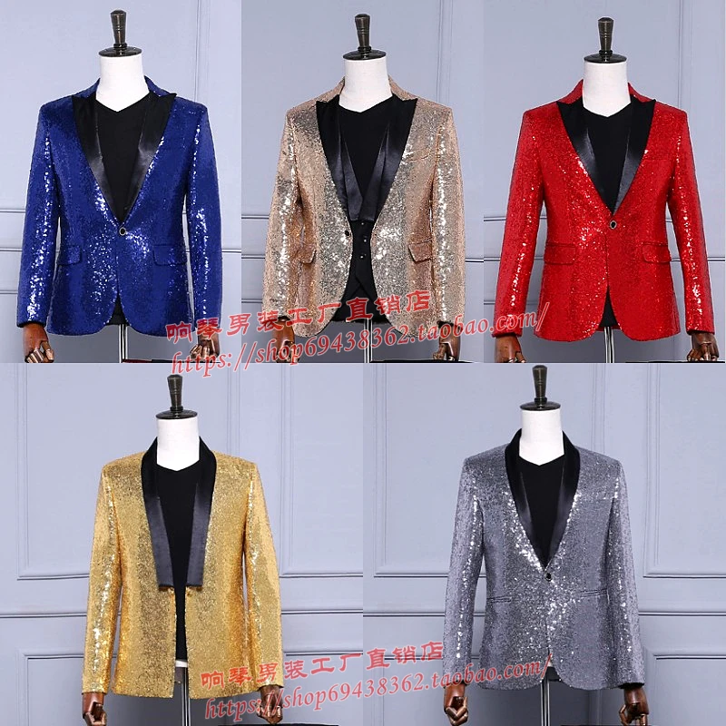 Сценическая певица! Красный синий золотой серебряный блейзер с блестками костюм