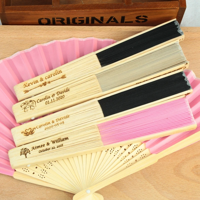 

10Pcs Personalized Engraved Folding Hand Fan Fold Vintage Fans With Organza Gift bag Customized Wedding Party Favors