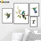 Картина на холсте с птицами, листьями, листьями, скандинавские плакаты и принты с животными, настенные картины для гостиной, домашний декор