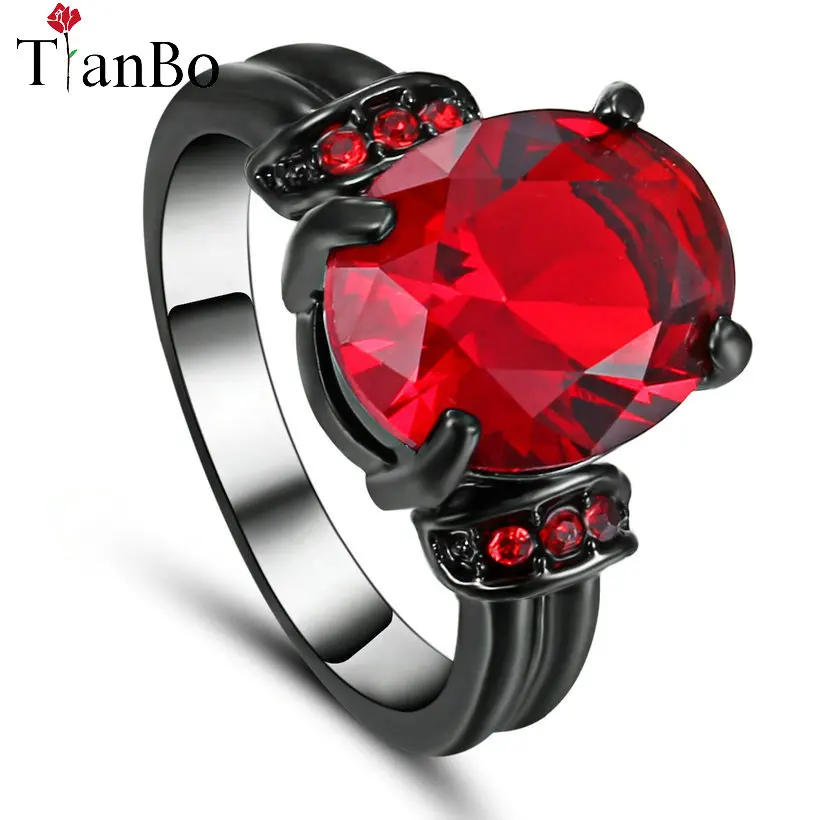 Женское кольцо с овальным камнем TianBo обручальное Красного/синего цвета белого