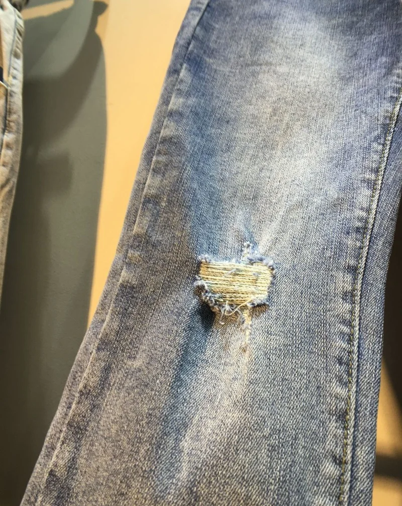 Женские джинсовые брюки с дырками весна лето 2019 новинка тяжелые шипованные