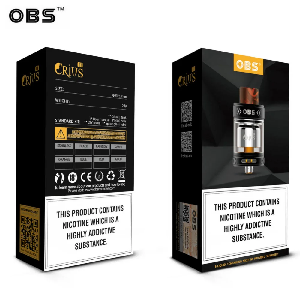 Оригинальный obs Крий II RTA 3 5 мл распылитель 2 Vape танк ввиду электронная сигарета