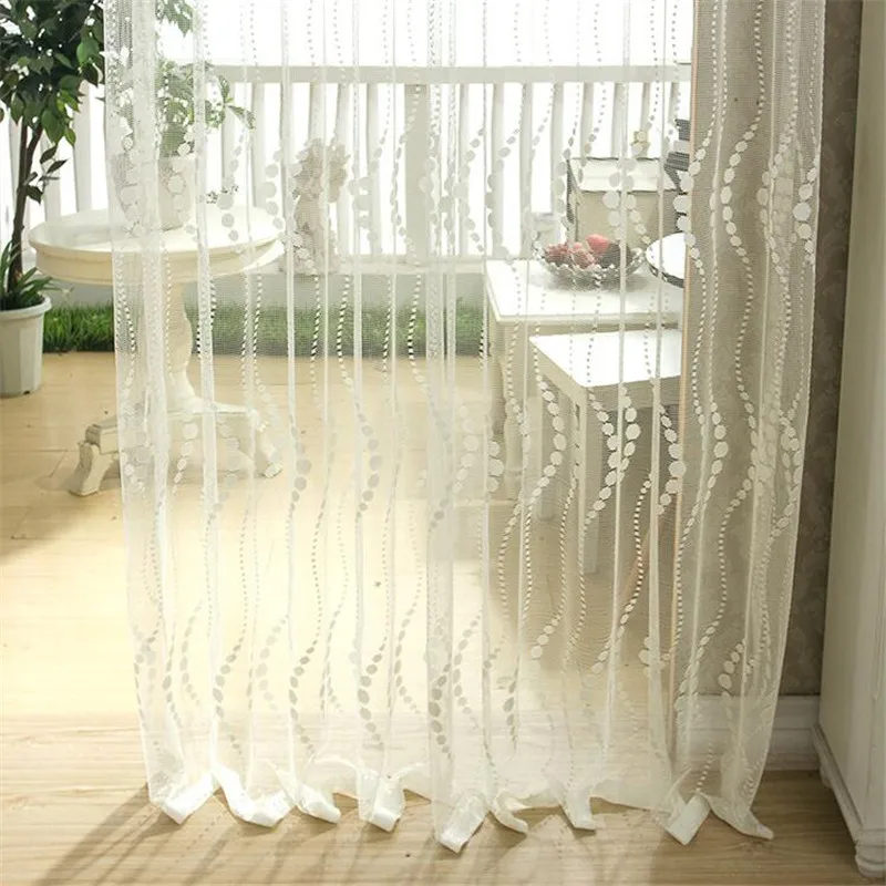 Современные короткие жаккардовые шторы из органзы белого или бежевого желтого