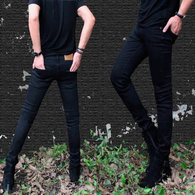 Idopy Funky Модные узкие брюки супероблегающие однотонные черные эластичные потертые