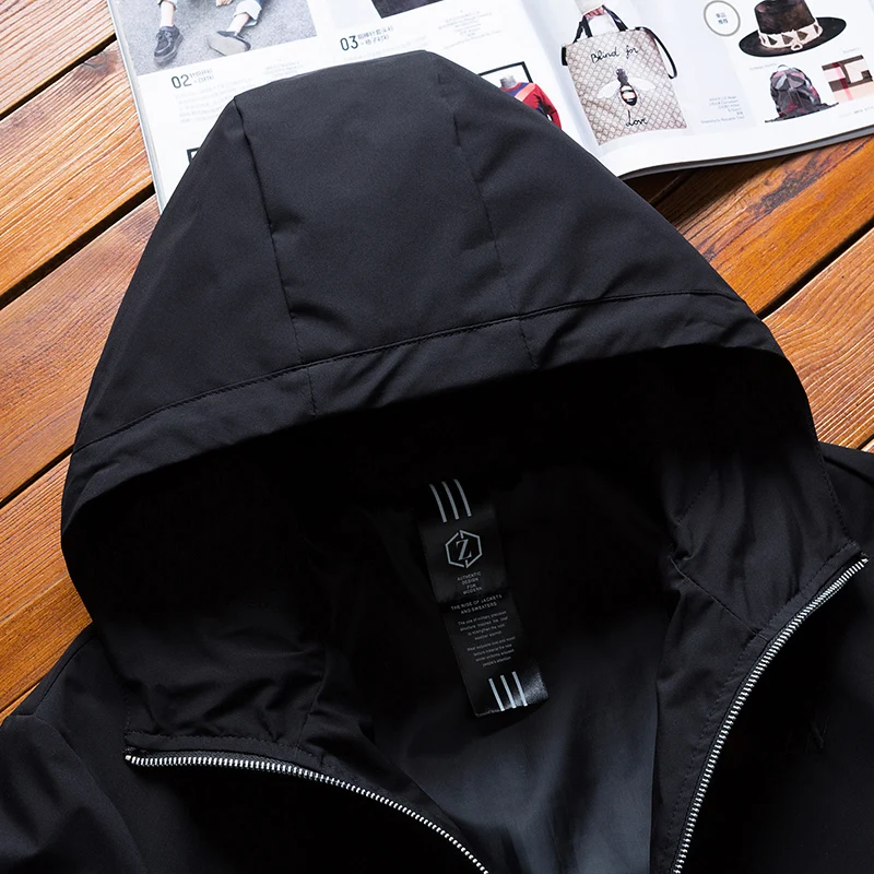 

New Spring Autumn Bomber Hooded Jacket Men Casual Slim Patchwork Windbreaker Jacket Male Outwear Zipper Thin Coat Brand Clothing