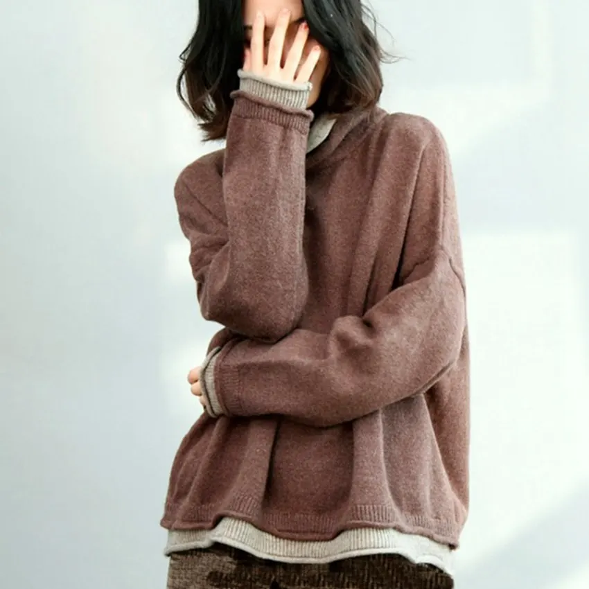 Mferlier Women Winter Sweater Turtleneck Lady Female Tops Oversized Korean Sweaters and Pullovers Batwing Sleeve Top | Женская одежда